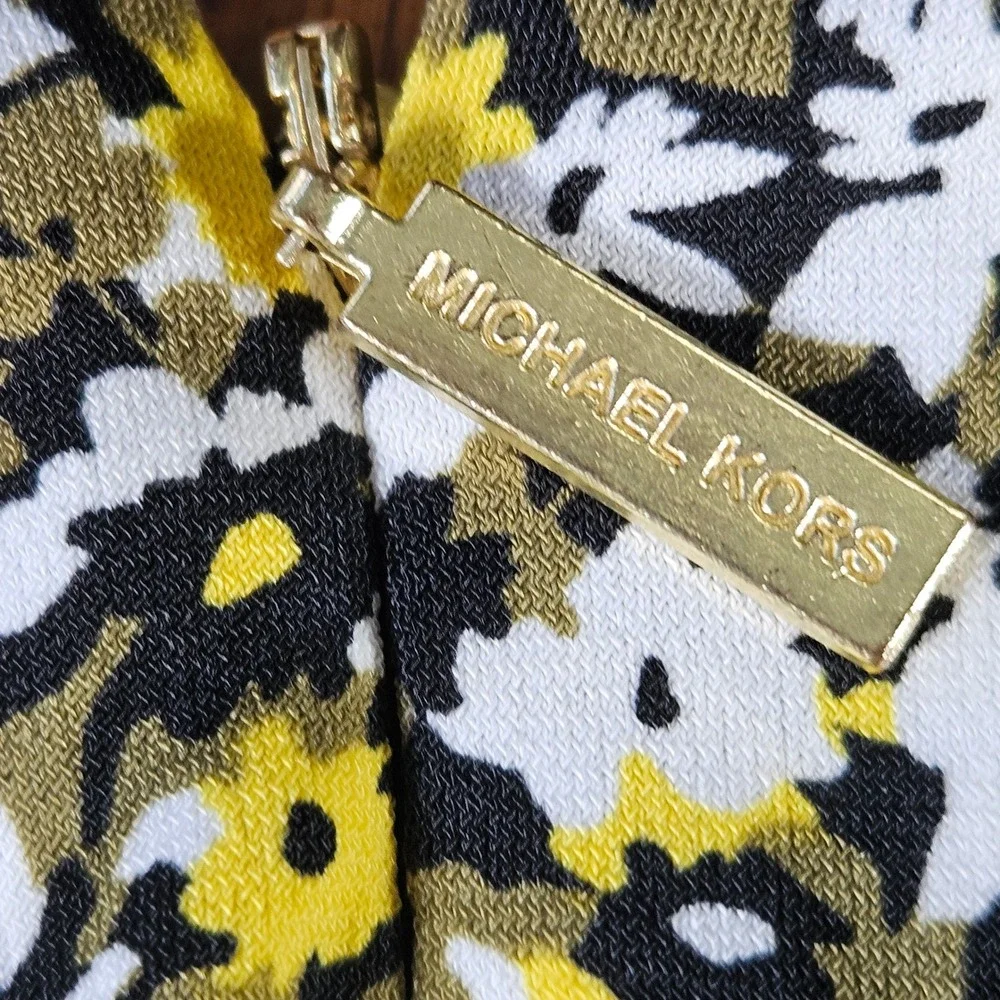 MICHAEL KORS Floral Print Sleeveless Midi Dress Women Large Yellow‎ Black White